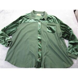 CST Sport Shirt Mens 4XL Green Velour Waffle Knit Button Front Long Sleeve